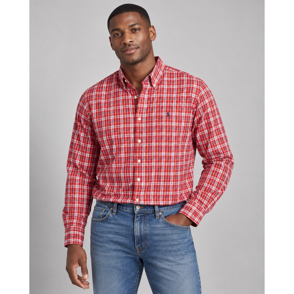 Ralph Lauren Mens XL Classic Fit Red Plaid Button Down Long Sleeve Shirt Cotton